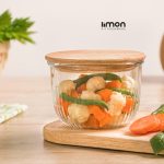 کاسه گرد شیاردار 470 میلی لیتر درب چوبی