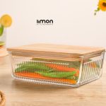 ظرف شیشه ای شیار دار 1.1 لیتر درب چوبی