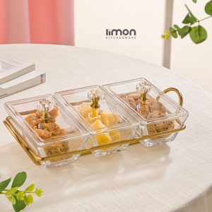 اردورخوری شیشه ای مستطیل استنددار سه خانه با درب اکرولیک