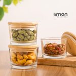 ظرف شیشه ای 190 میلی لیتر در چوبی