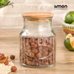 بانکه شیشه ای 1 لیتر درب چوبی