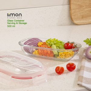 ظرف شیشه ای بیضی سرو و نگهداری دربدار 500 میلی لیتر