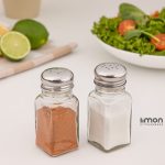 نمک پاش چهارگوش شیشه ای دو عددی درب استیل