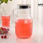 پارچ شیشه ای شیاردار 1.5 لیتر درب استیل