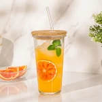 لیوان شیکر شیشه ای درب چوبی